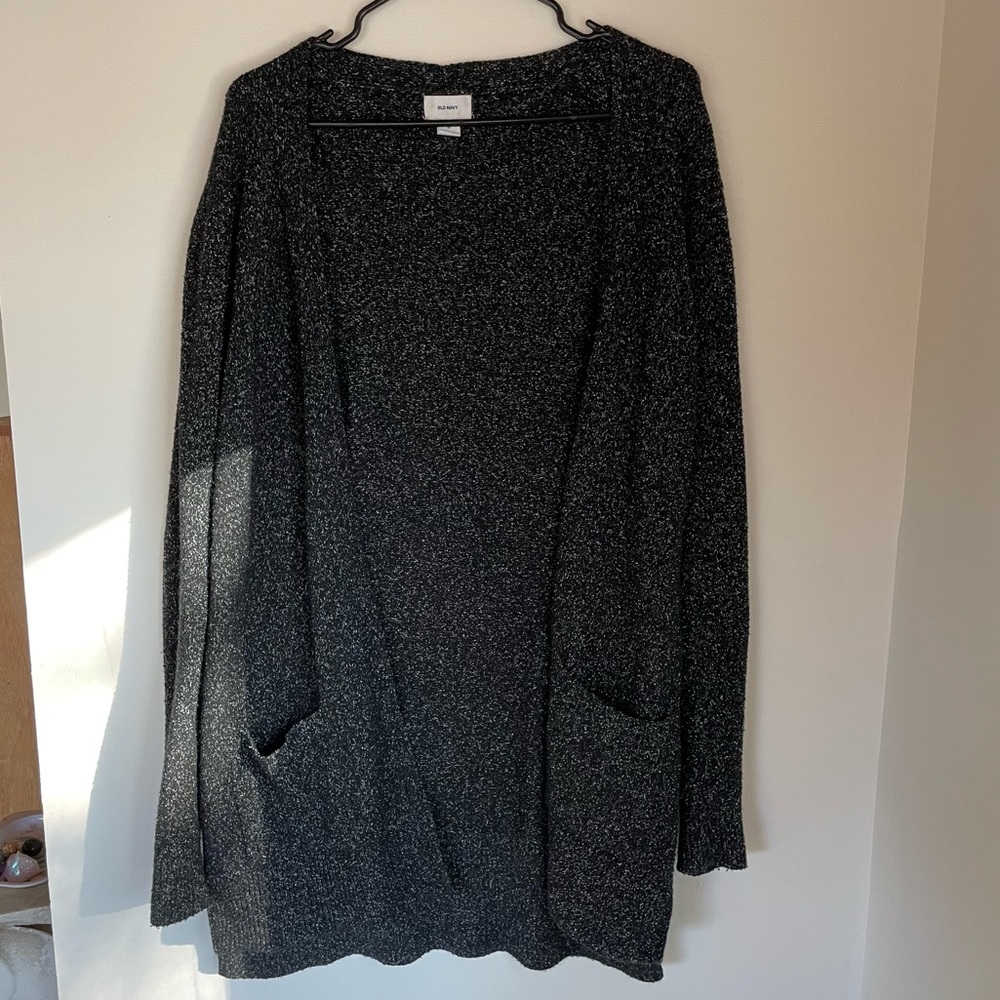 Black Longline Cardigan with Gray Speckling